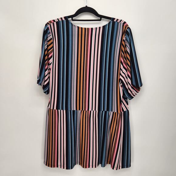 Lane Bryant Multicolor Illusion Stripe Peplum Tunic Faux Wrap Plus Women's 22/24 - Picture 10 of 11